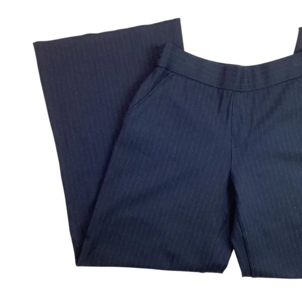 Spanx Womens Perfect Pants Wide Leg Pinstripe Ponte Navy Gray 20385Q